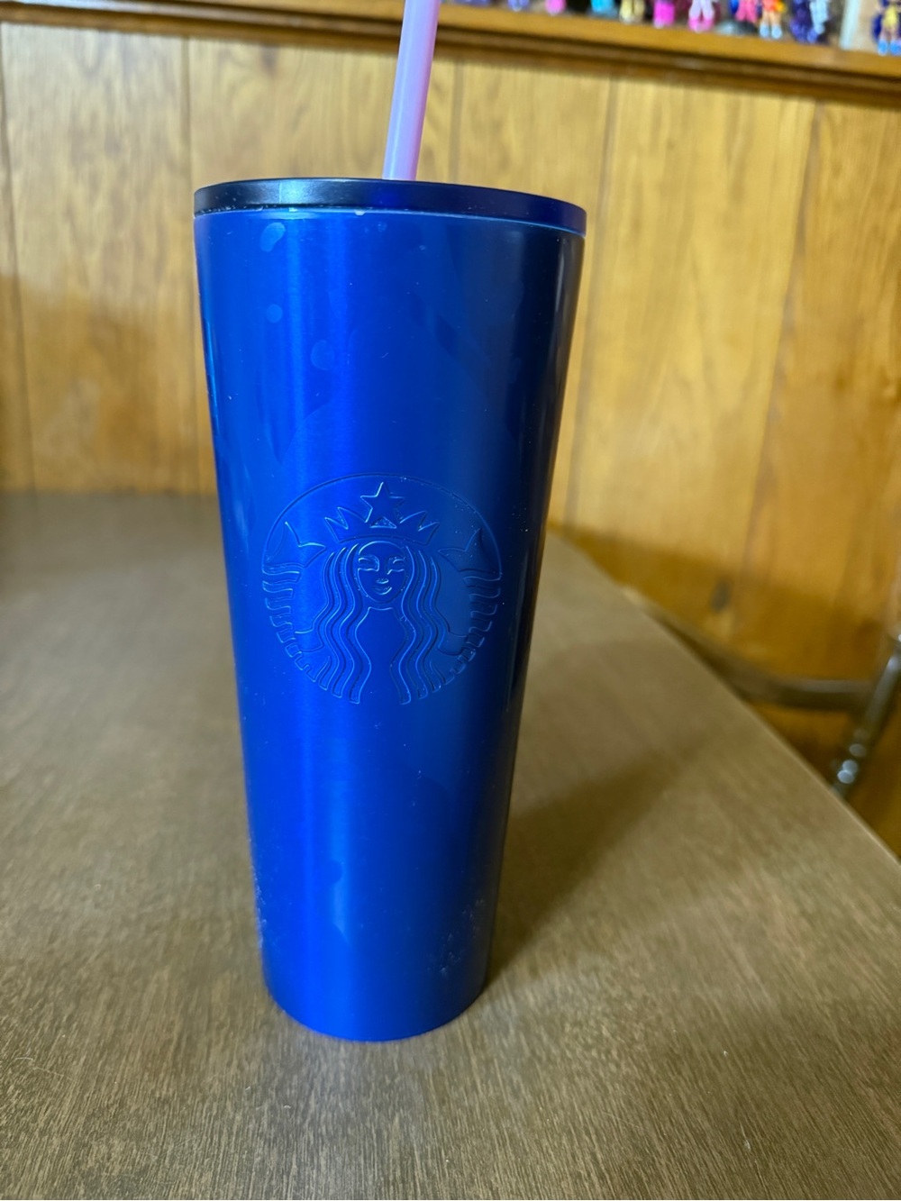 Starbucks Cobalt Blue Tropical Palm Leaf Stainless Steel Tumbler Cup 24 oz